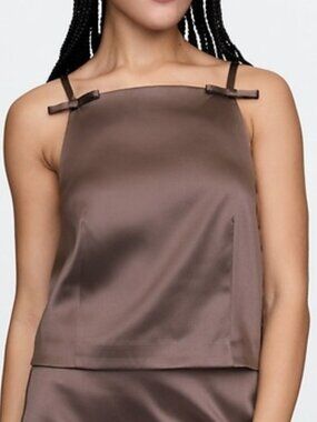 Gap Brown Satin Square Neck Bow Top Size XXL